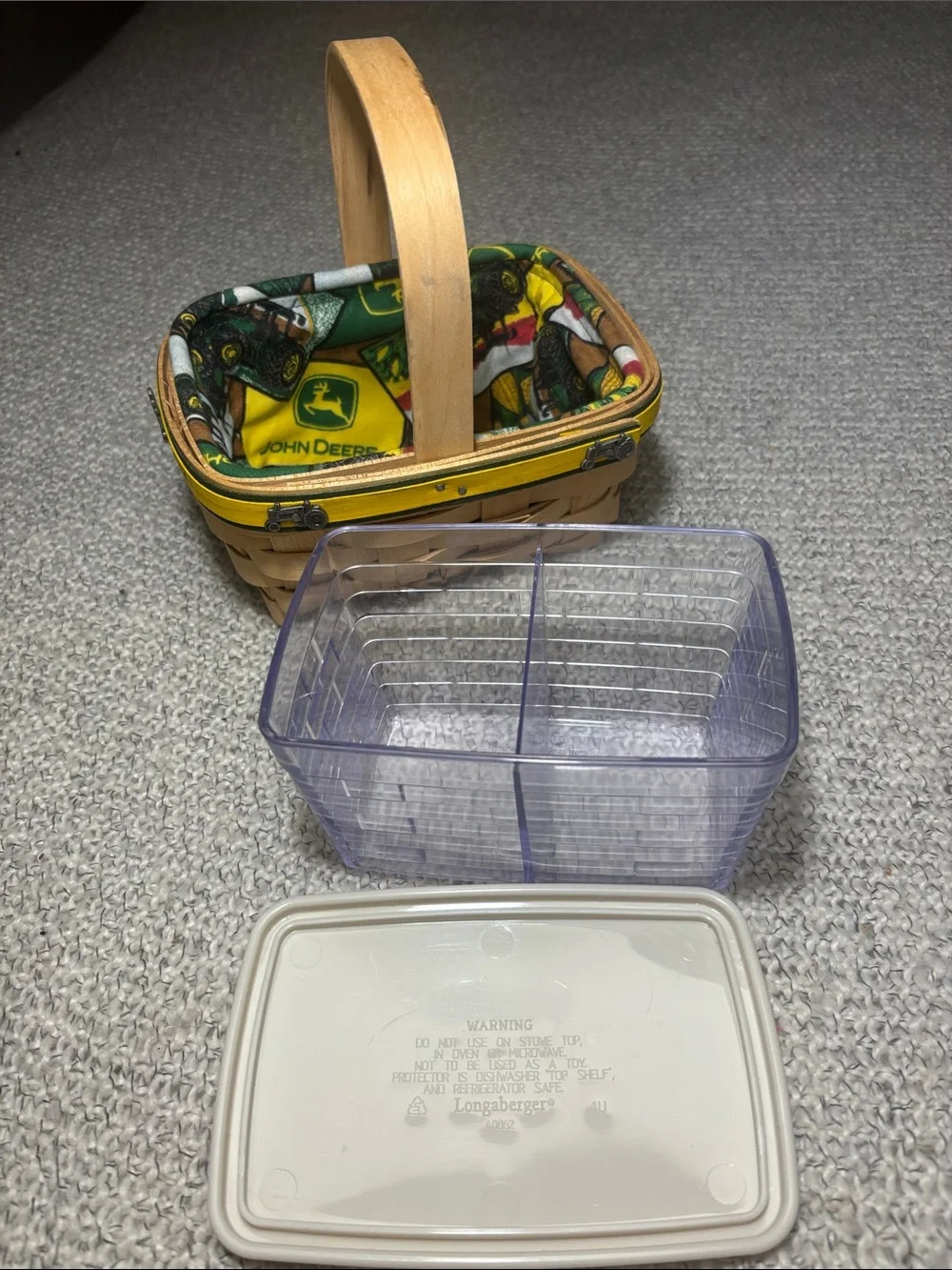 Longaberger 2006 John Deere Tea Basket with Fabric Liner, Divided Pretector, Lid